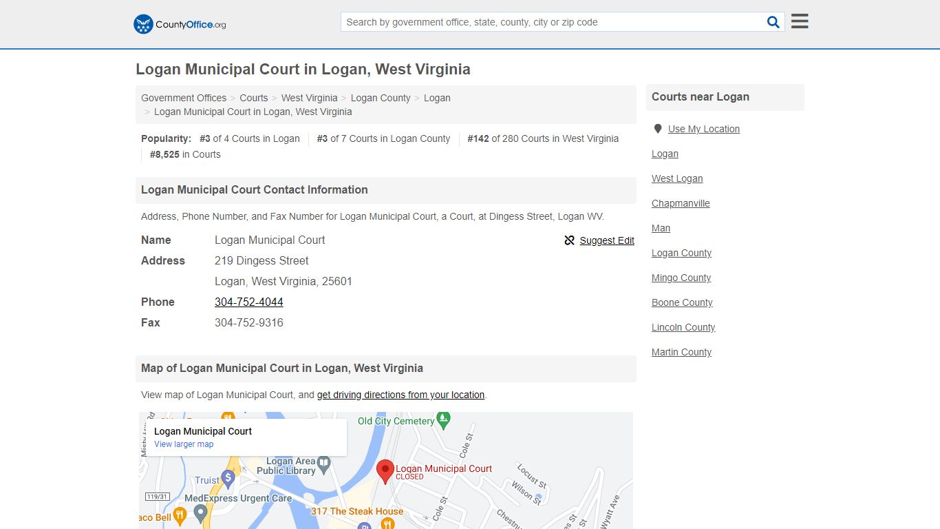 Logan Municipal Court - Logan, WV (Address, Phone, and Fax)
